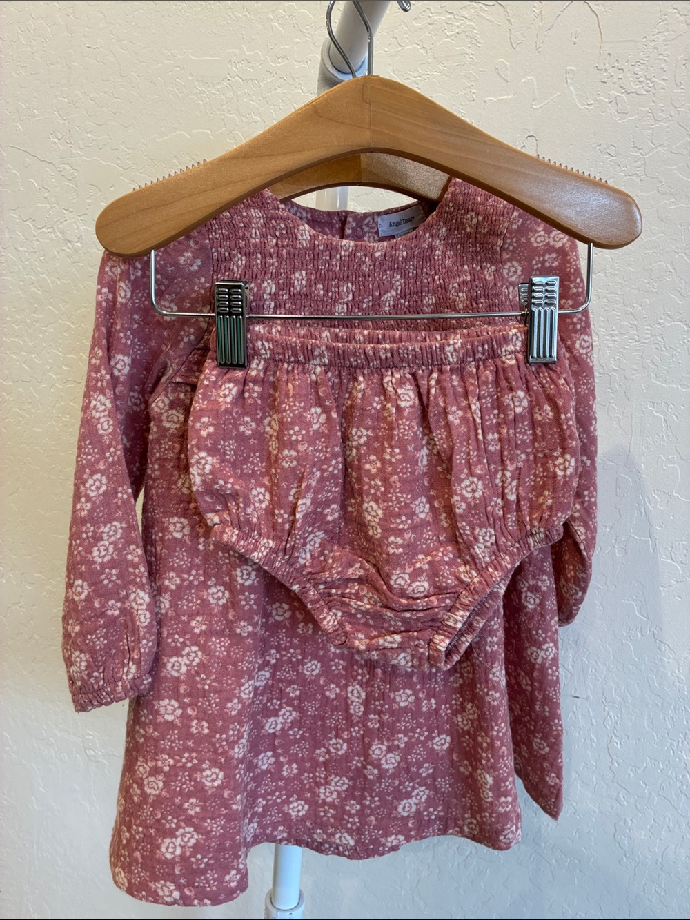 Angel Dear Mauve Pink Floral Long-Sleeve Baby Dress